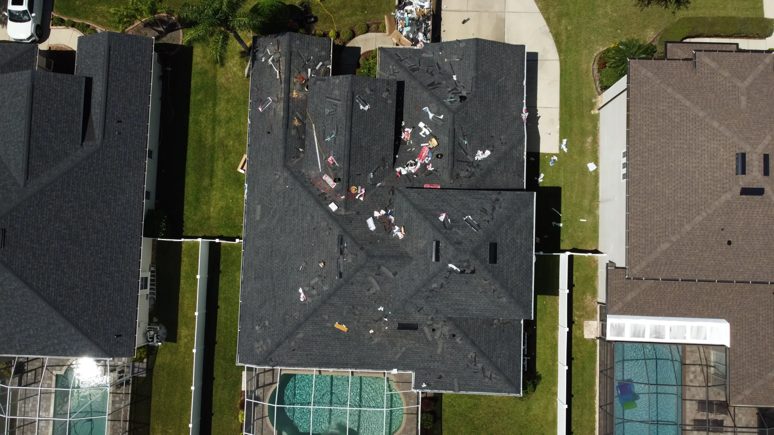 Three roofs aerial view in Florida